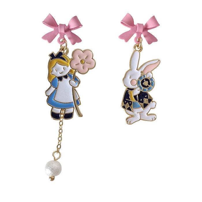 Wholesale earrings alloy bow cartoon rabbit asymmetrical JDC-ES-BLD004