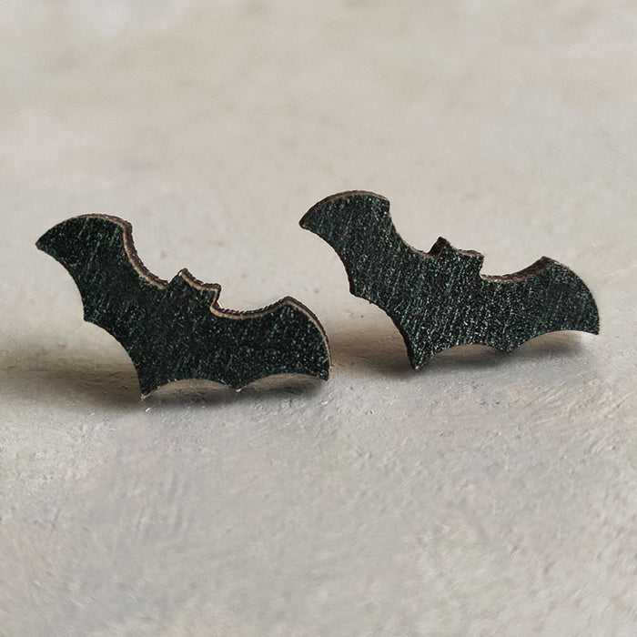 Wholesale Earrings Wooden Halloween Ghost Pumpkin Black Cat Bat Skull 2pcs JDC-ES-Heyi021