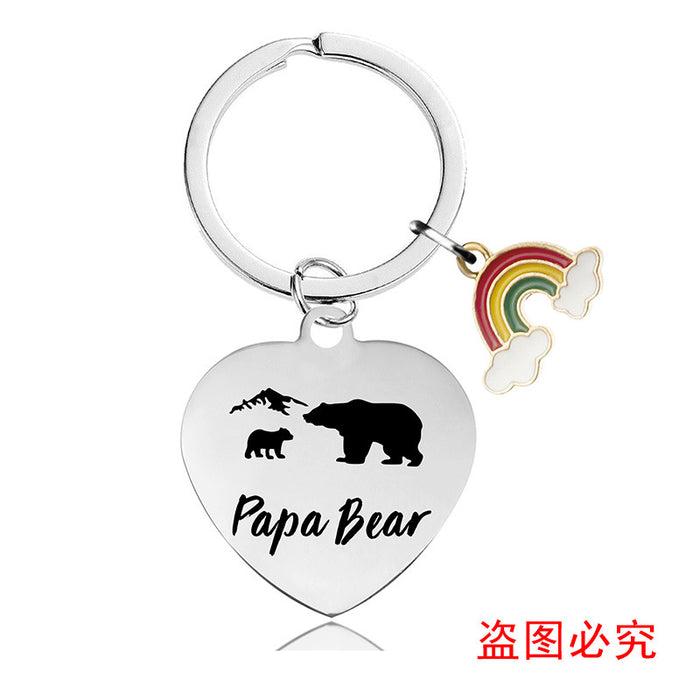 Wholesale Metal Keychain Love Heart Shape Father's Day Gift Lettering Rainbow MOQ≥2 JDC-KC-GangGu043