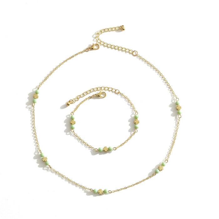 Wholesale Necklace Alloy Butterfly Heart Glass Anklet Set MOQ≥2 JDC-NE-YiD047