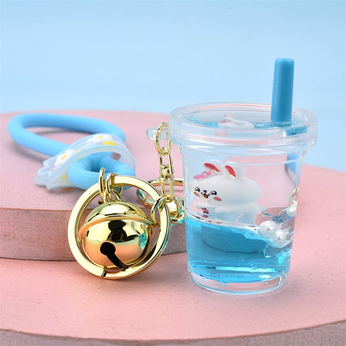Wholesale Keychains For Backpacks zodiac rabbit into oil floating bubble tea rabbit key chain JDC-KC-YPin020