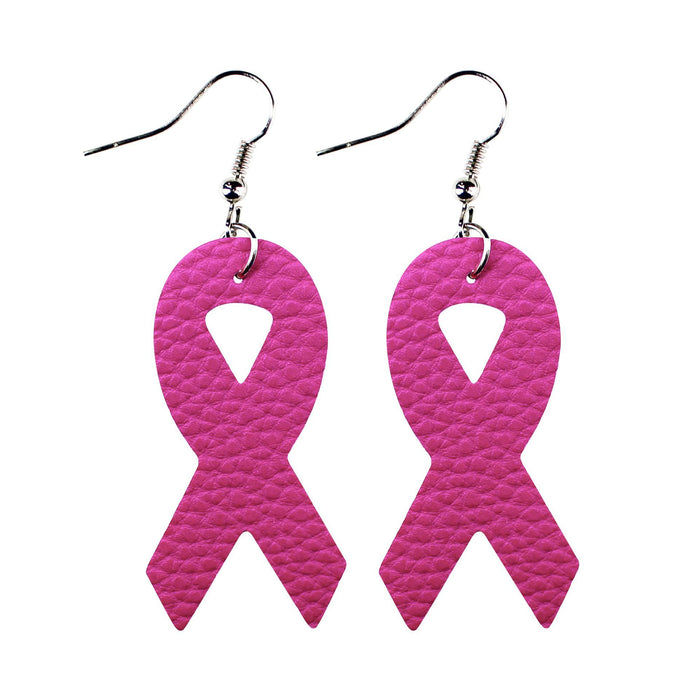 Wholesale Earrings PU Breast Women Health Awareness Pink Ribbon MOQ≥2 JDC-ES-Tianpi006