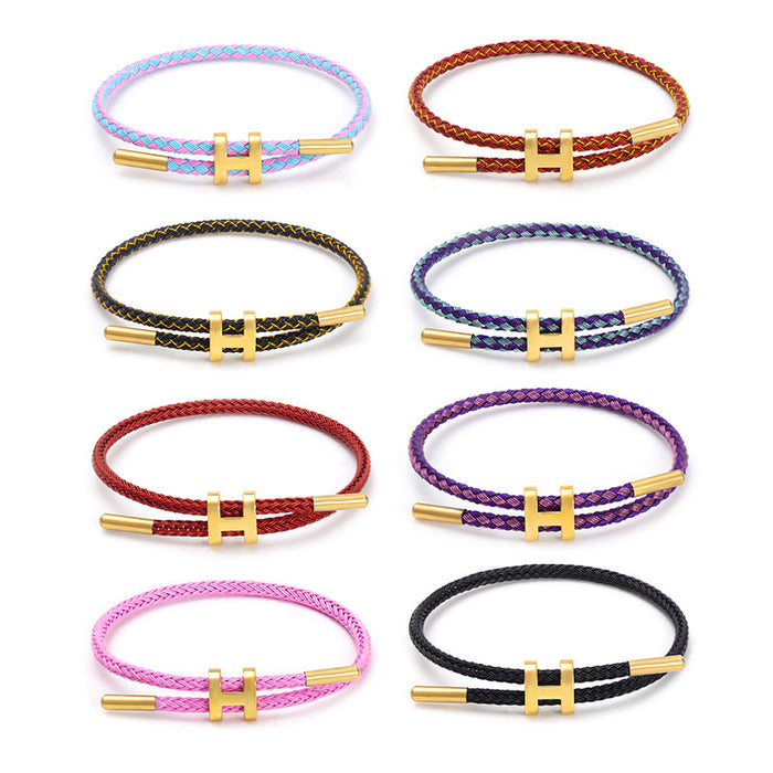 Wholesale Stainless Steel Wire Rope Bracelet 3D Hard Gold With Rope JDC-BT-DongH001