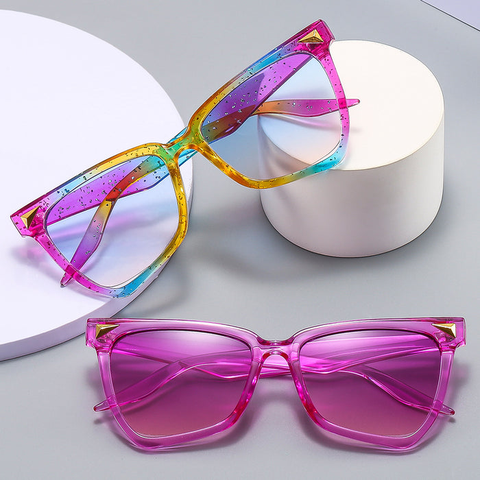 Wholesale Sunglasses PC Rainbow Pattern Cat Eye Irregular Frame Colorful MOQ≥2 JDC-SG-MinL009
