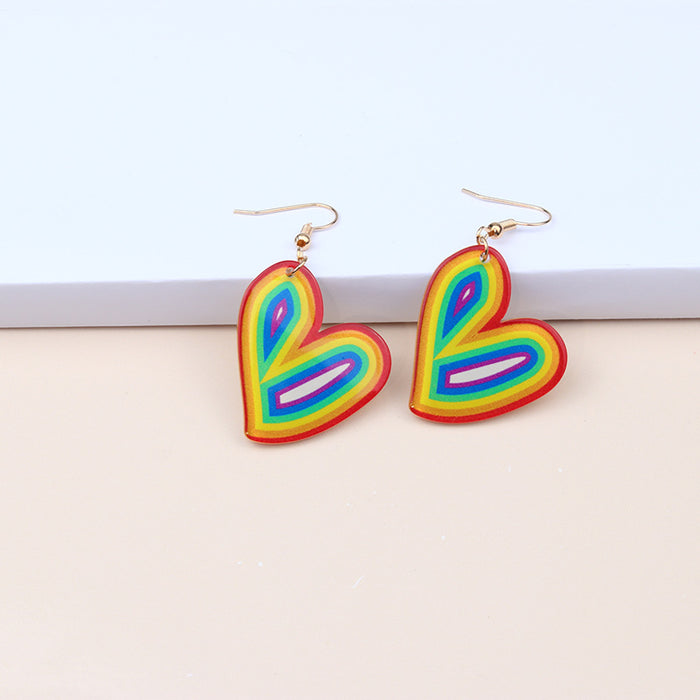 Wholesale Rainbow Heart Acrylic Earrings MOQ≥2 JDC-ES-DUAI011