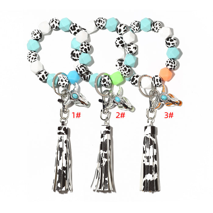 Wholesale Keychains Luminous Silicone Beads Tassel Leather MOQ≥2 JDC-KC-NuoYi008