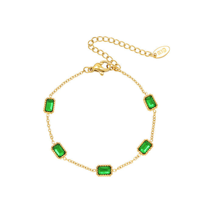 Wholesale bracelet zircon titanium steel niche design gold square inlaid emerald 18K chain JDC-BT-OMaiKai008