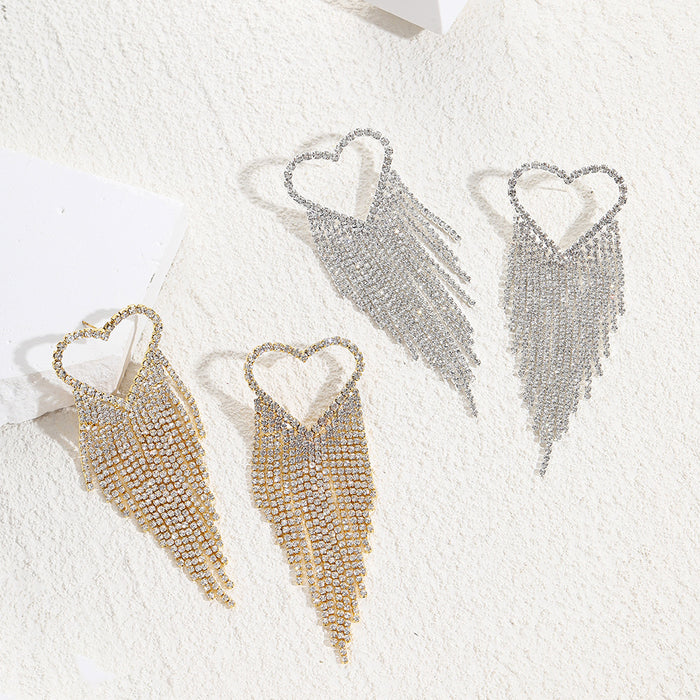 Wholesale Earrings Alloy Rhinestone Valentine's Day Heart Tassel JDC-ES-JUYAO013