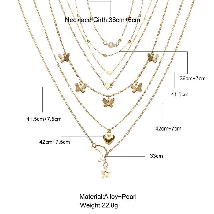Collar al por mayor aleación vintage mariposa perla collar pentagram moq≥2 jdc-ne-f010
