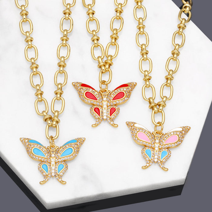 Collar al por mayor Cobre chapado en oro de 18 quilates Color de mariposa de circón JDC-Premas-Ne-006