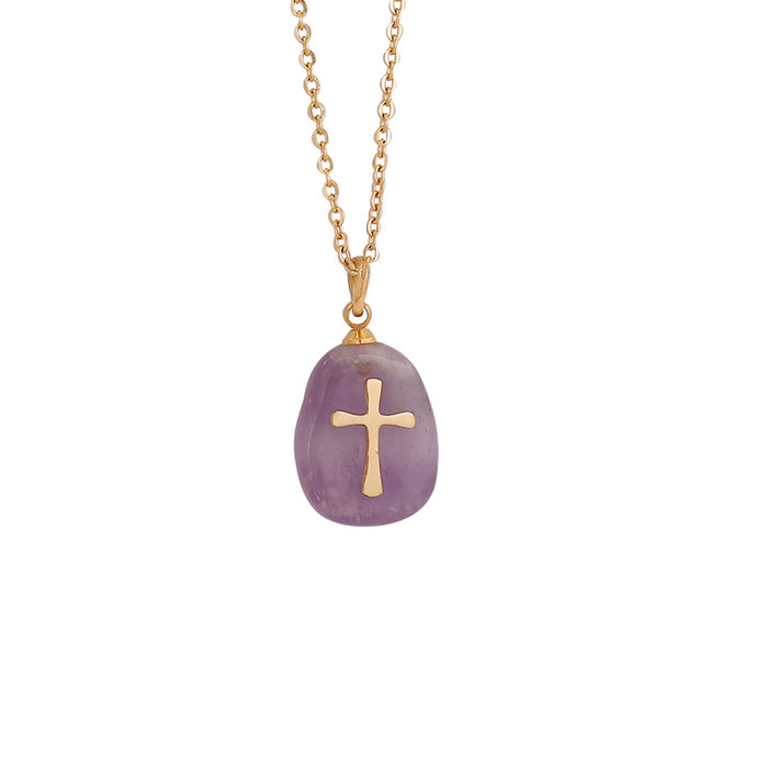 Wholesale Necklaces Natural Stone Cross Stainless Steel JDC-NE-PREMBINM001
