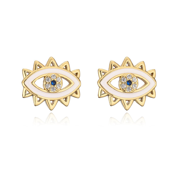 Wholesale Earrings Copper Gold Plated Zircon Devil's Eye JDC-ES-PREMAG002
