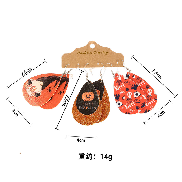 Wholesale Earring Leather Halloween Pumpkin Ghost 3 Pairs Set MOQ≥2 JDC-ES-CCP004