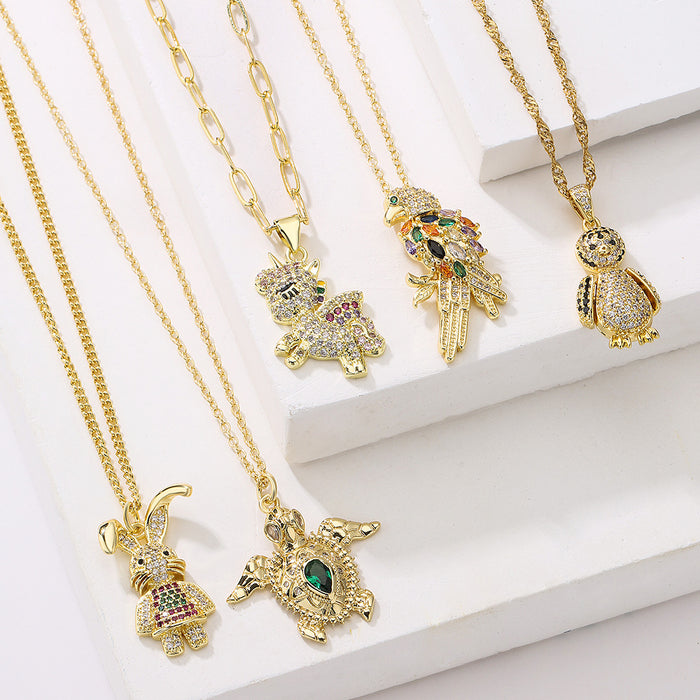 Wholesale Necklace Copper Real Gold Plated Zircon Animals MOQ≥2 JDC-NE-AG160