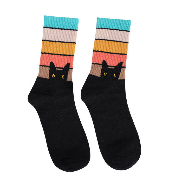 Wholesale socks combed cotton mid tube socks black cat JDC-SK-DFF009