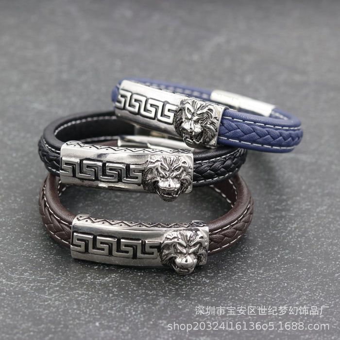 Wholesale Bracelet Stainless Steel Rock Lion Braided Leather Cord JDC-BT-SJMH005