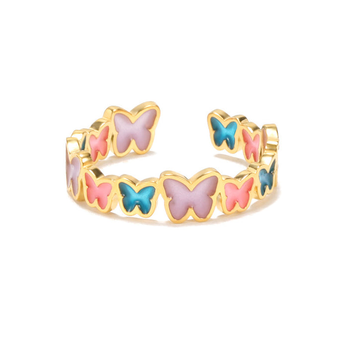 Wholesale Ring Brass Butterfly Luminous Irregular Heart JDC-RS-YinH007
