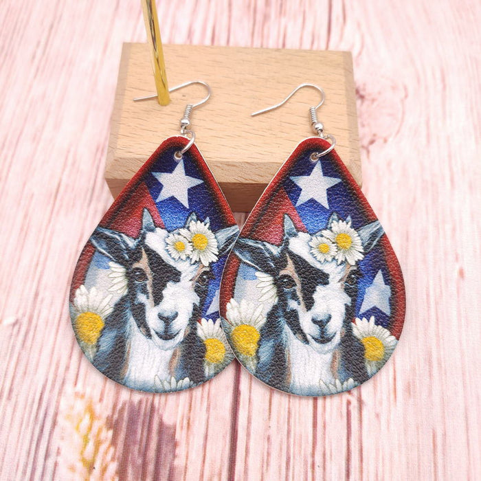 Wholesale 4th of July Independence Day Earrings Red White Blue Stars Small Daisies Animal Patterns MOQ≥2 JDC-ES-KDL010
