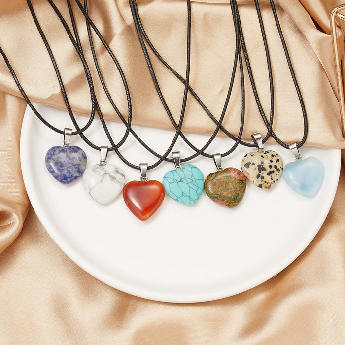 Wholesale Necklace Natural Stone Heart Drop Shape MOQ≥2 JDC-NE-YinH040