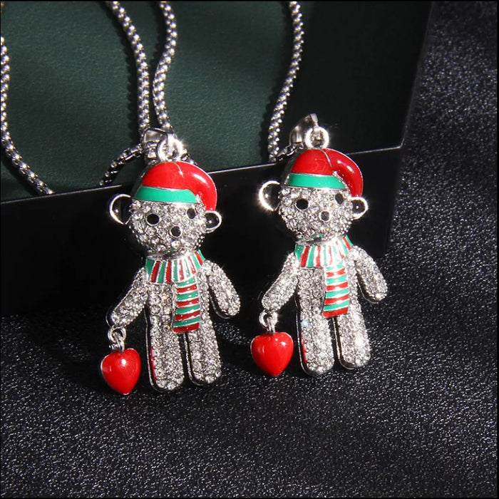 Wholesale Necklaces Titanium Steel Christmas Red Heart Bear JDC-NE-Zis001