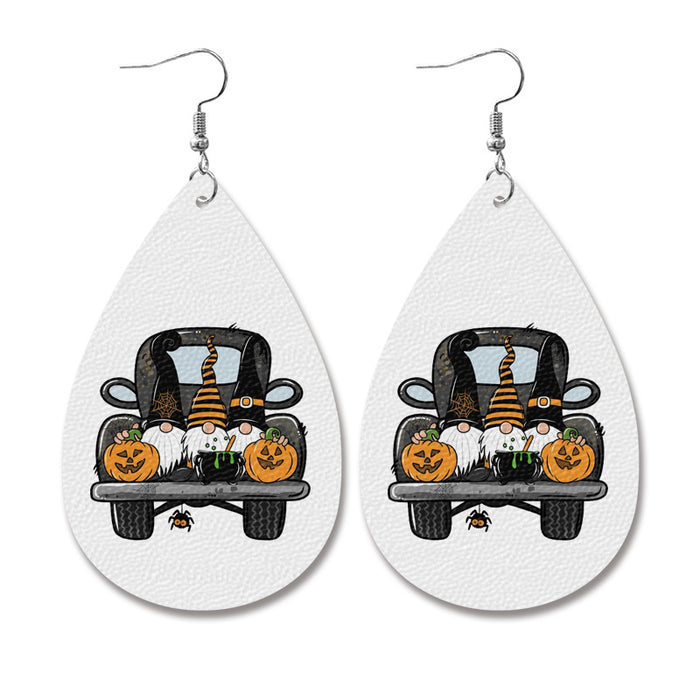 Wholesale Earrings Leather Halloween Water Drops Skull Bat Printed Earrings 2 pairs JDC-ES-Qunyi004