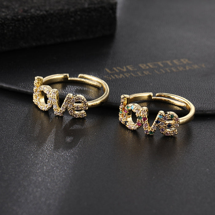Wholesale Ring Copper Zircon Love Adjustable MOQ≥2 JDC-RS-ShangY007
