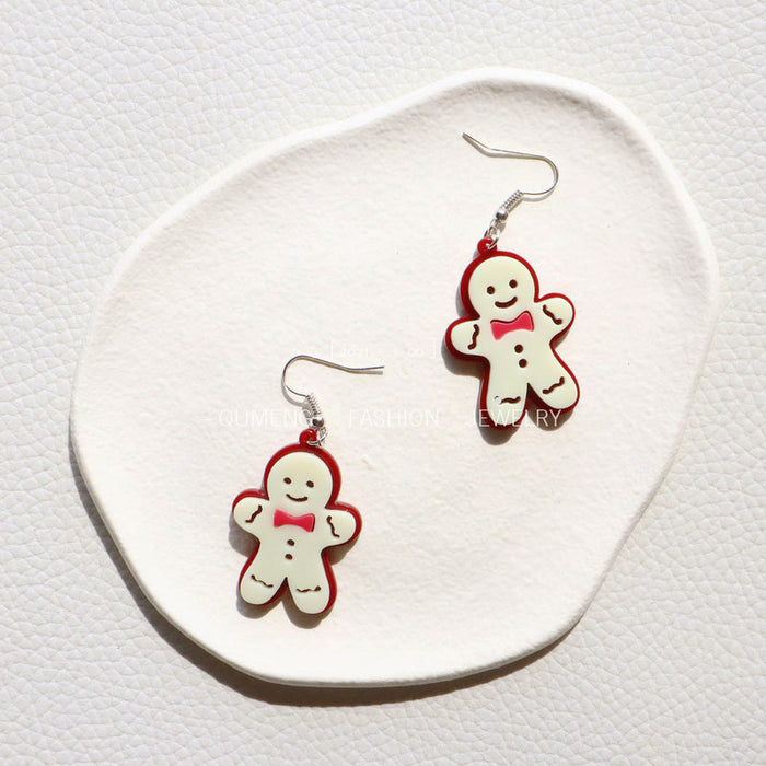 Wholesale Earrings Acrylic Shrink Cute Gingerbread Man MOQ≥2 JDC-ES-MoShu044