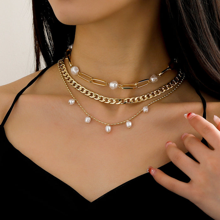 Wholesale Golden Street Shooting Popular Fashion Pearl Necklace 2 Piece Clavicle Chain JDC-NE-YiD032