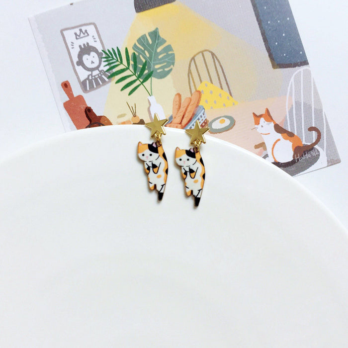 Wholesale Earrings Alloy Ceramic Cat Stud Earrings MOQ≥10 JDC-ES-Lxx001