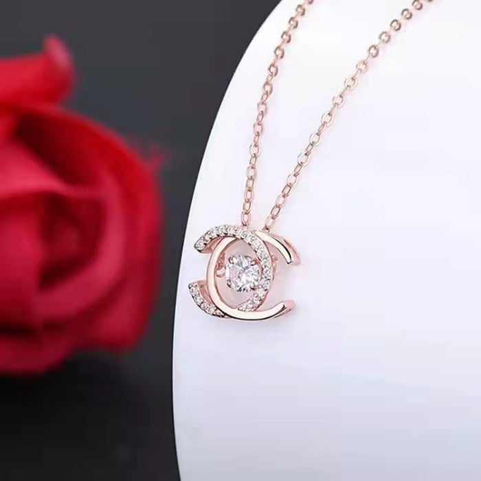 Wholesale smart double C necklace inlaid with wild high-end ladies beating heart clavicle chain JDC-NE-Futai001