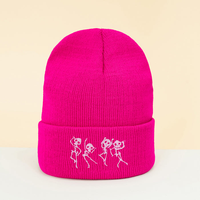Wholesale Hat Wool Winter Warm Outdoor Embroidery Dancing Skull Knitted Hat MOQ≥2 JDC-FH-TangQ003