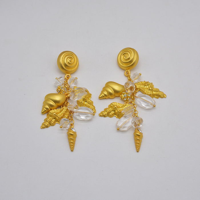 Wholesale Earrings S925 Silver Needle Conch Fringe Crystal Vintage Baroque Long MOQ≥2 JDC-ES-PREMNT006