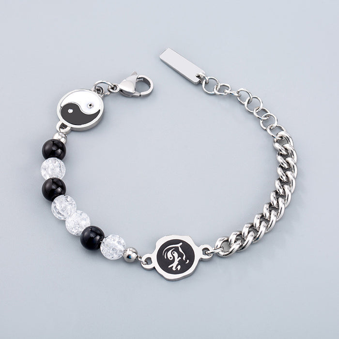 Wholesale Bracelet Titanium Steel Black and White Tai Chi Bracelet MOQ≥2 JDC-BT-XinYuan004