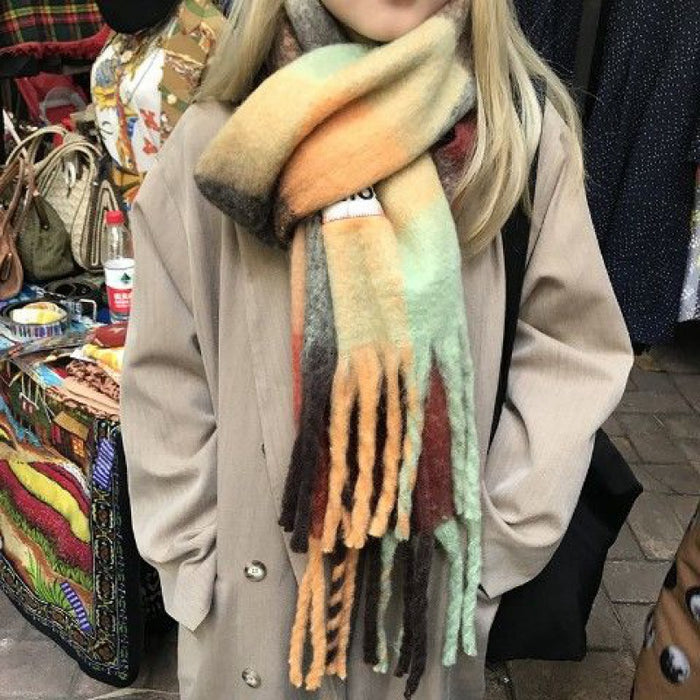 Wholesale Scarf Acetate Winter Warm Cold Protection Wind Resistant Rainbow Tassels JDC-SF-Chand012