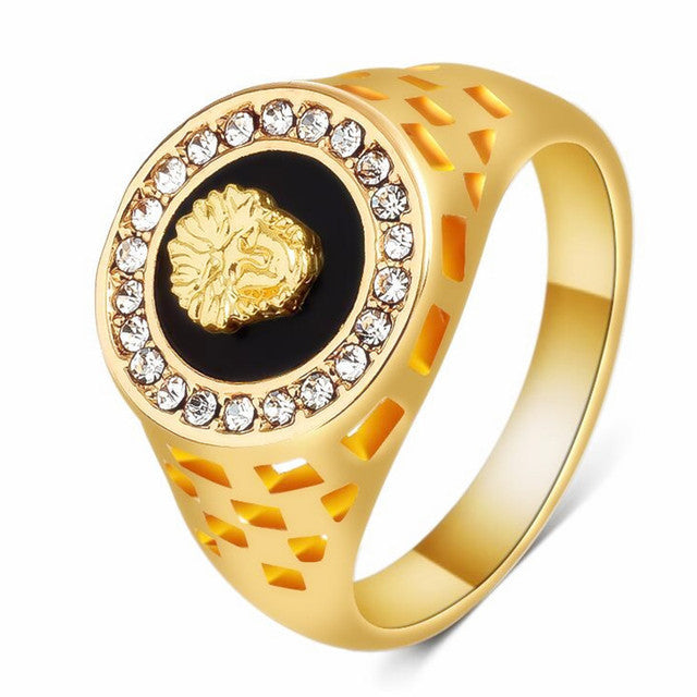 Cabeza para hombres al por mayor incrustación diamante hueco de goteo Índice de cabezal de león circular anillo de dedo moq≥2 jdc-rs-shakai001