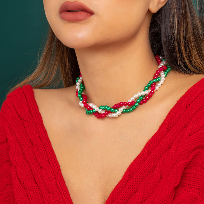 Wholesale Necklaces Imitation Pearl Contrast Color Beading Handmade Christmas JDC-NE-KunJ171