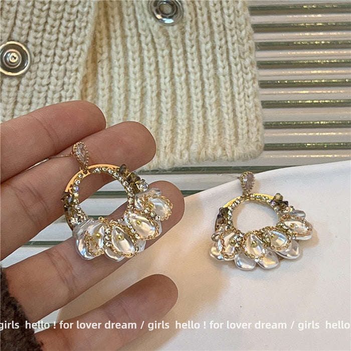 Wholesale Rhinestone Imitation Shell Stud Earrings Exaggerated Metal Style JDC-ES-Lfm027