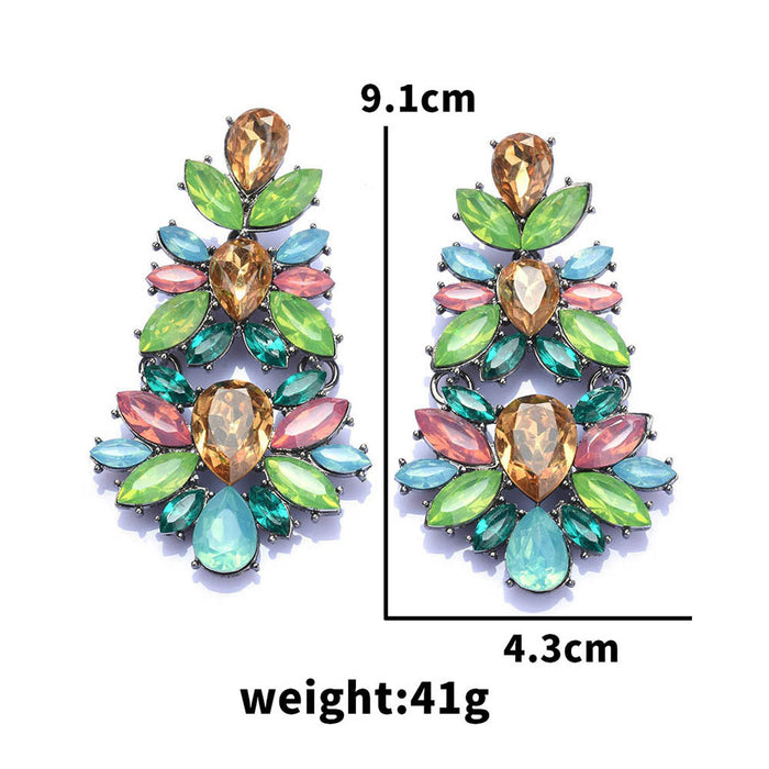 Wholesale multi-layer alloy diamond acrylic diamond floral earrings JDC-ES-QLan015