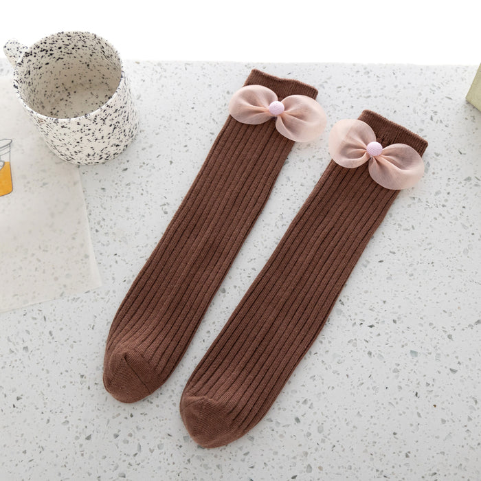 Wholesale girls pile socks bow vertical strip medium tube children's socks MOQ≥2 JDC-SK-JTing005