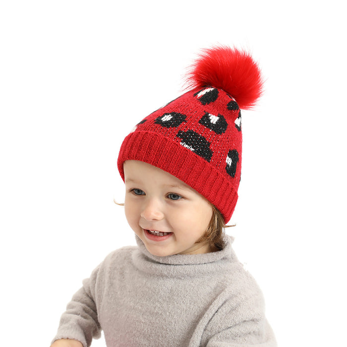 Wholesale Hats Cotton Winter Warm Seahorse Pom Pom Cute Leopard Print Kids Hats JDC-FH-GSGM005