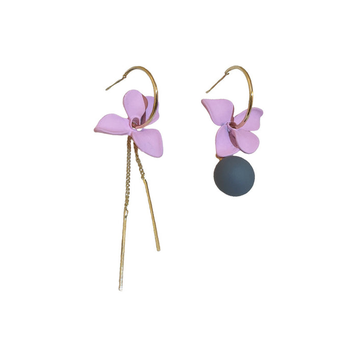 Wholesale Silver Post Asymmetric Geometric Flower Tassel Earrings JDC-ES-Fengm050