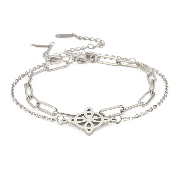 Wholesale Bracelet Stainless Steel Double Layered Wearing Cross Chain Hollow Four-leaf Leaf JDC-BT-QiJu003