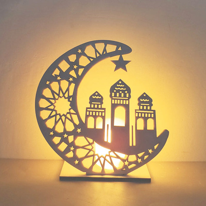 Craft de madera al por mayor Eid al-Adha Decoración Lámpara de luna JDC-DCN-MOWEI001