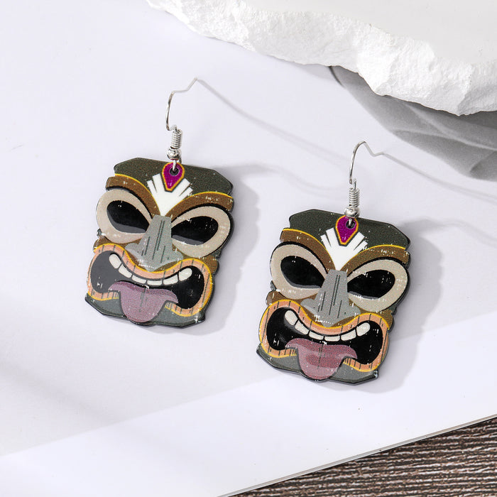 Wholesale Earrings Acrylic African Indigenous Painted Funny Ethnic 6 Pcs JDC-ES-JueJ010