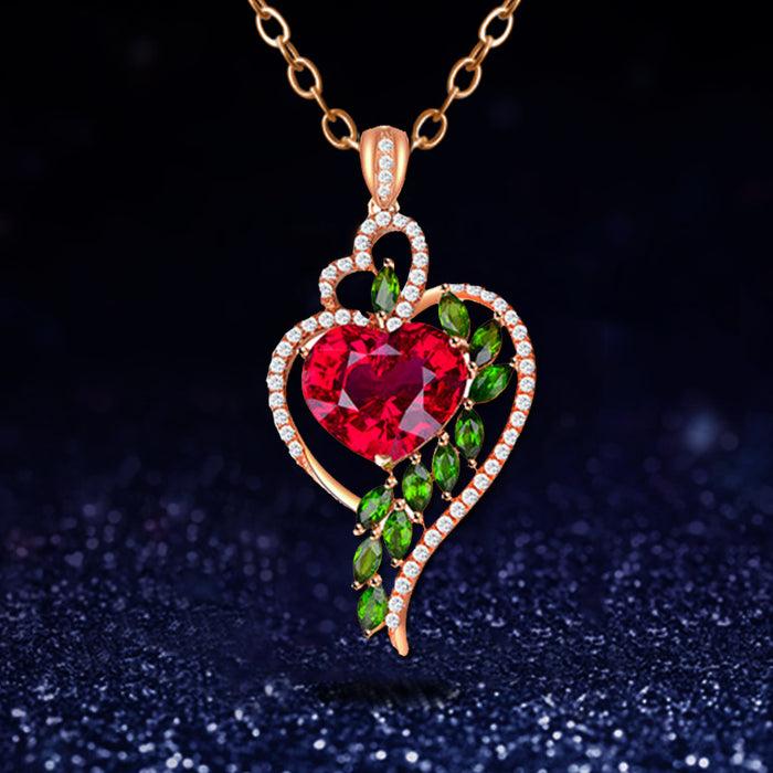 Wholesale Ruby Heart Set Green Diamond Pendant Necklace JDC-NE-JYS042