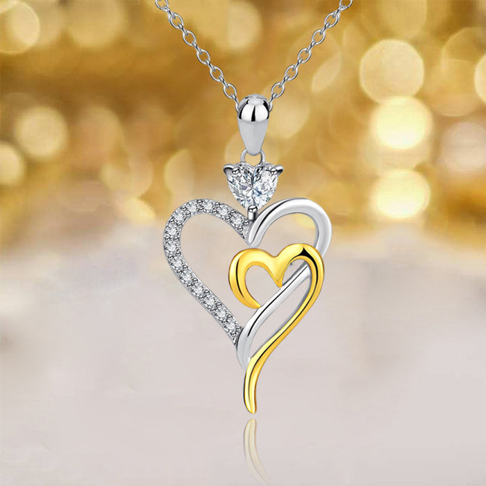 Wholesale Alloy Two Tone Gold Plated Double Heart Necklace JDC-NE-XunO027