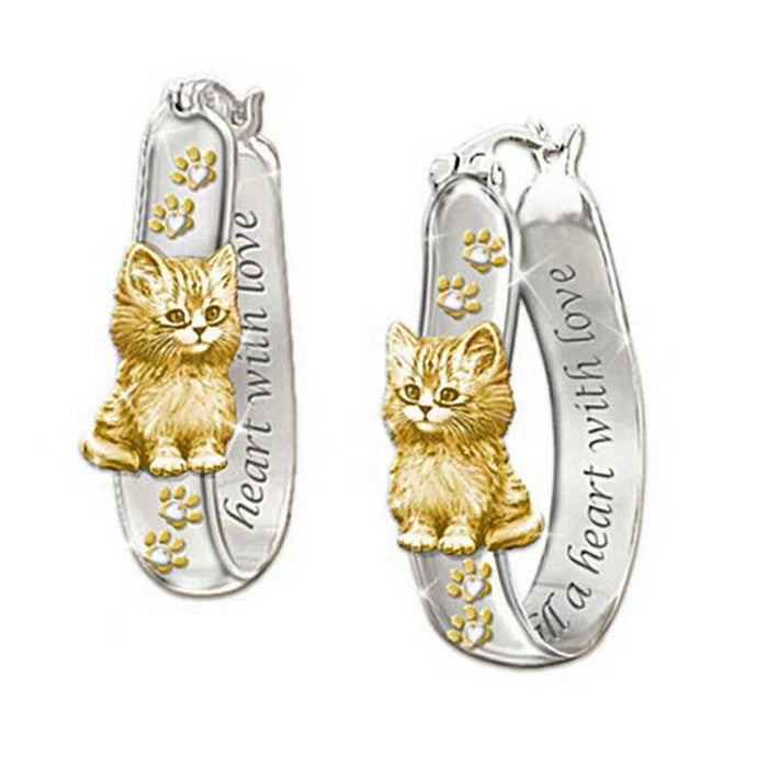 Wholesale cute golden cat silver earrings JDC-ES-Chenrui019