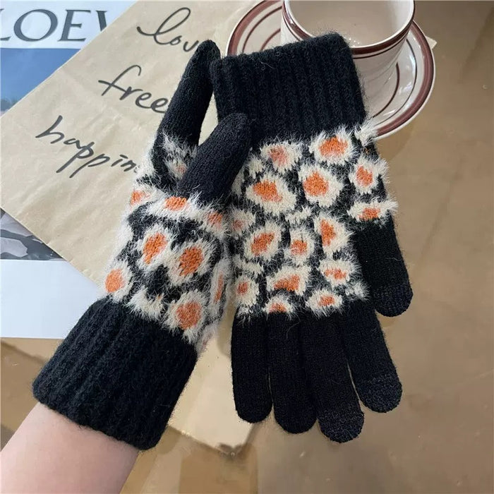 Wholesale Gloves Wool Leopard Print Warm Outdoor Touch Screen MOQ≥2 JDC-GS-YingZ003