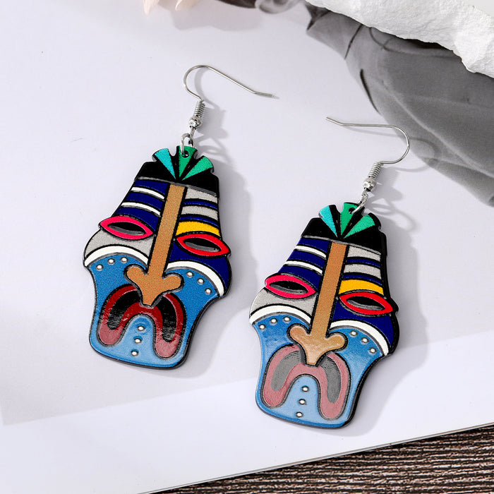 Wholesale Earrings Acrylic African Indigenous Painted Funny Ethnic 6 Pcs JDC-ES-JueJ009