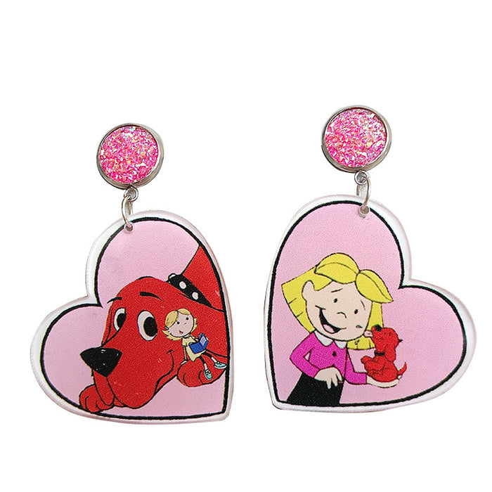 Wholesale Earrings Acrylic Red Dog Kids Reading Love 2 Pairs JDC-ES-Heyi050